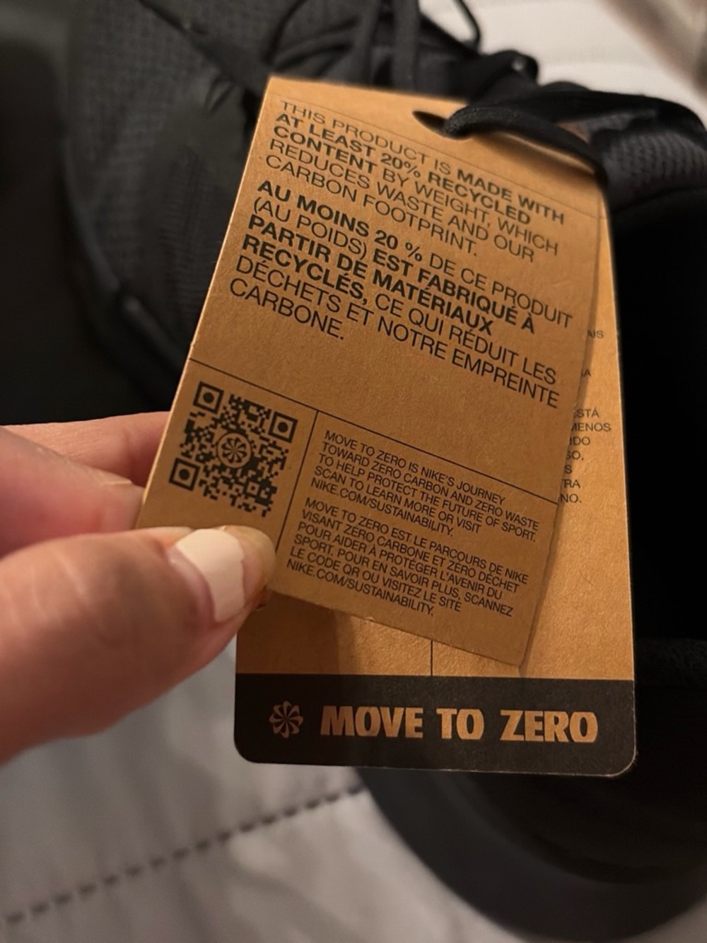 Nike Move To Zero Brown and Black Sustainability Tag